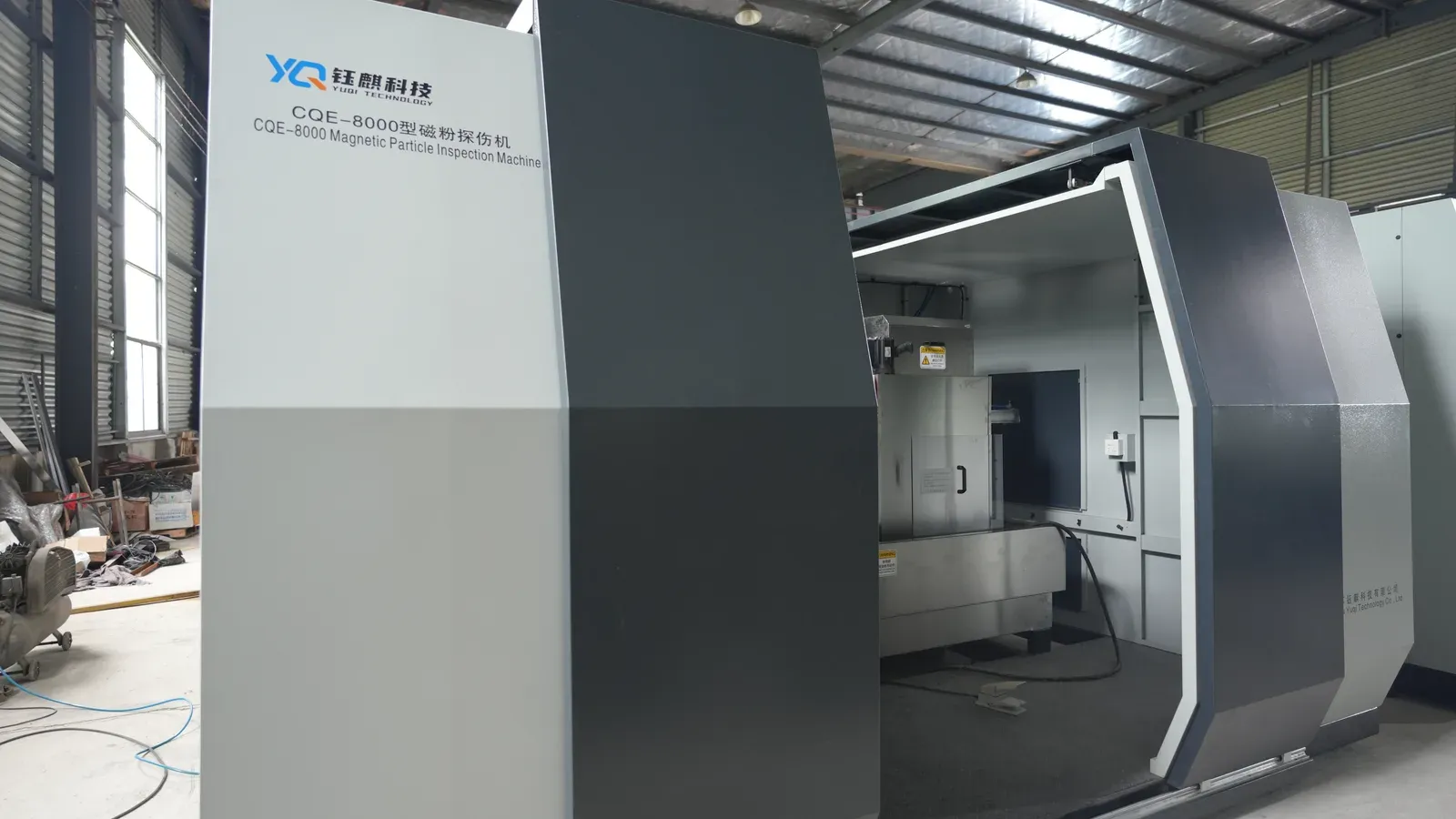 CQE-8000 enclosure, side view with the inspection chamber open