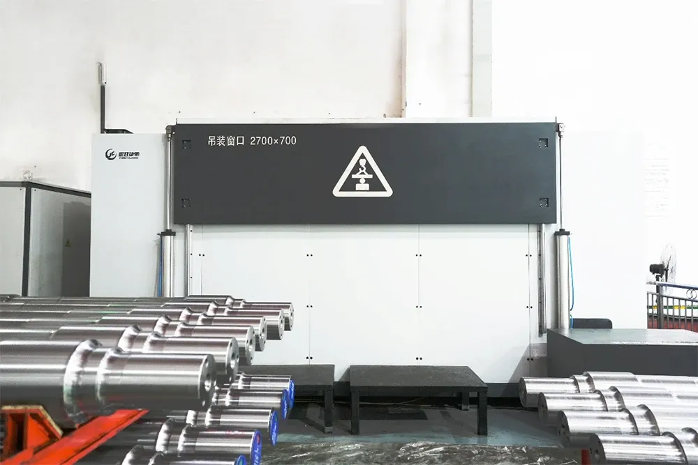 Shafts waiting in front of the CQE-8000 shaft magnetic particle inspection machine