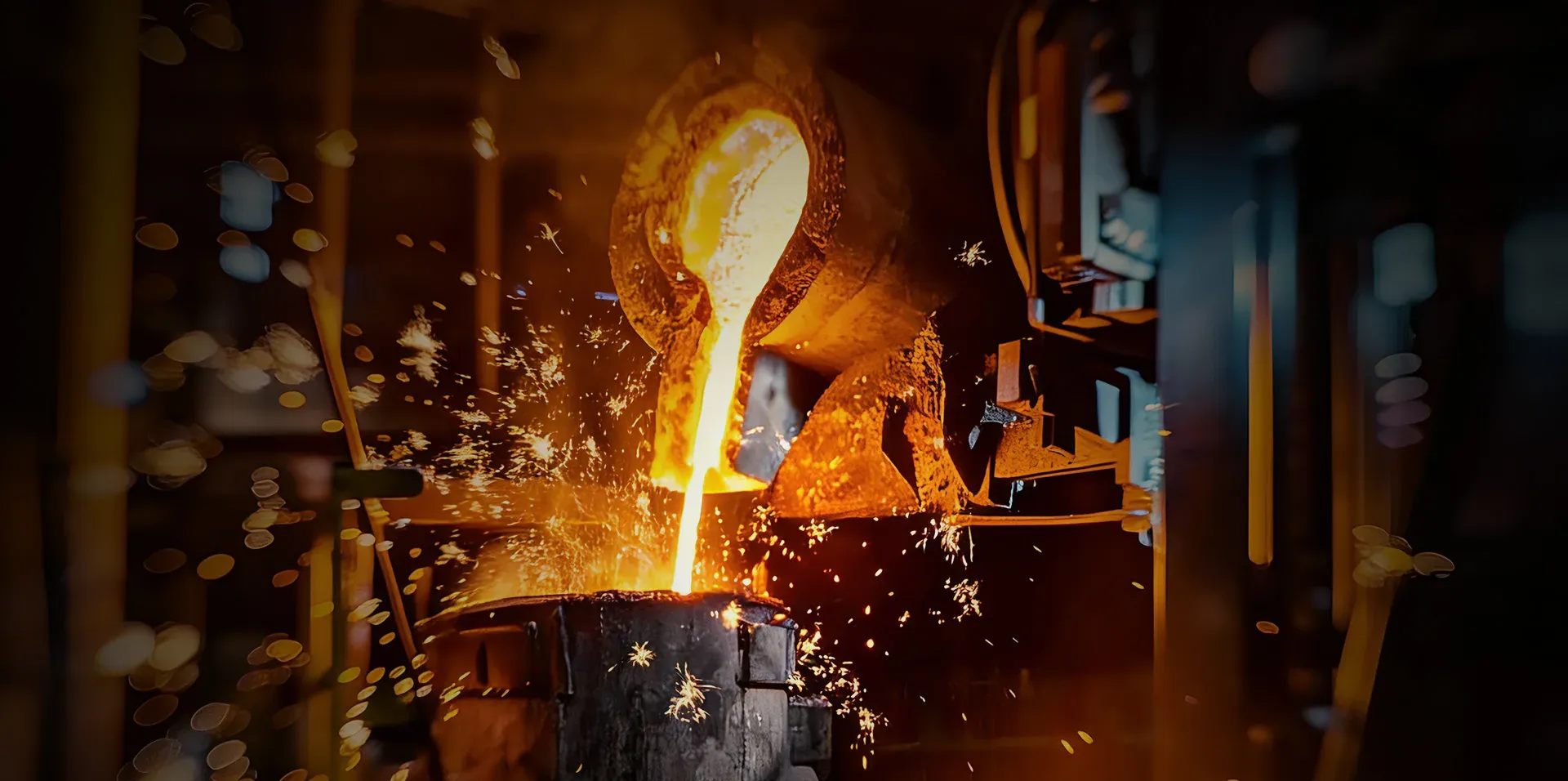 Molten metal being poured into a mould in a foundry