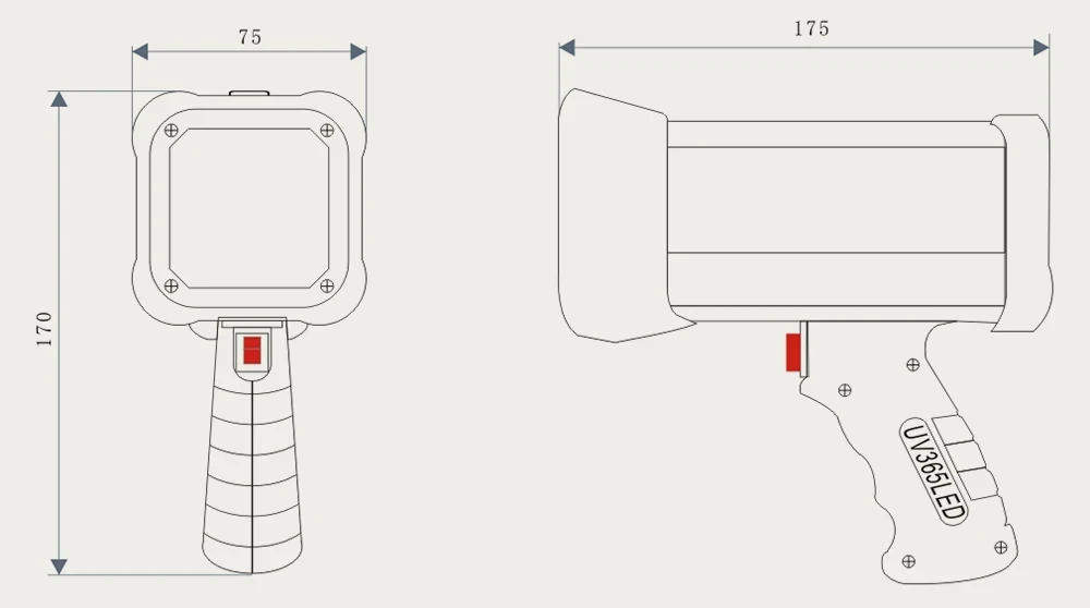 UVLED365-SJ4028-6K dimension drawing, front and side views