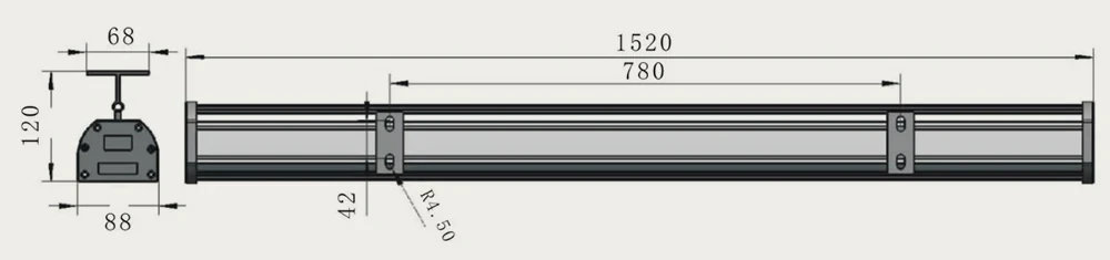 UVLED365-SJ5048 dimension drawing, end and side views